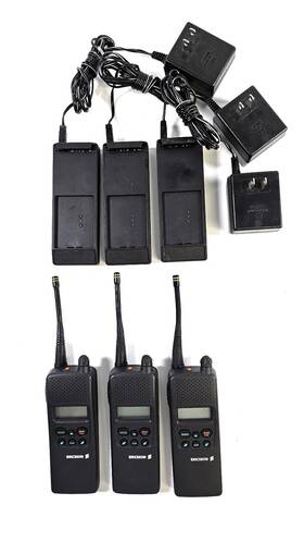 Macom 124/a1 Lot Of 3 Ericsson Lpe Jps81x 800mhz Handheld Two Way Radios With Chargers -as Is